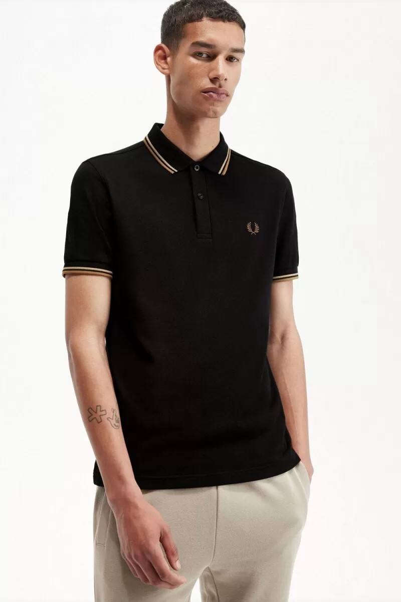 fred perry m3600 herrenhemd schwarz grün braun