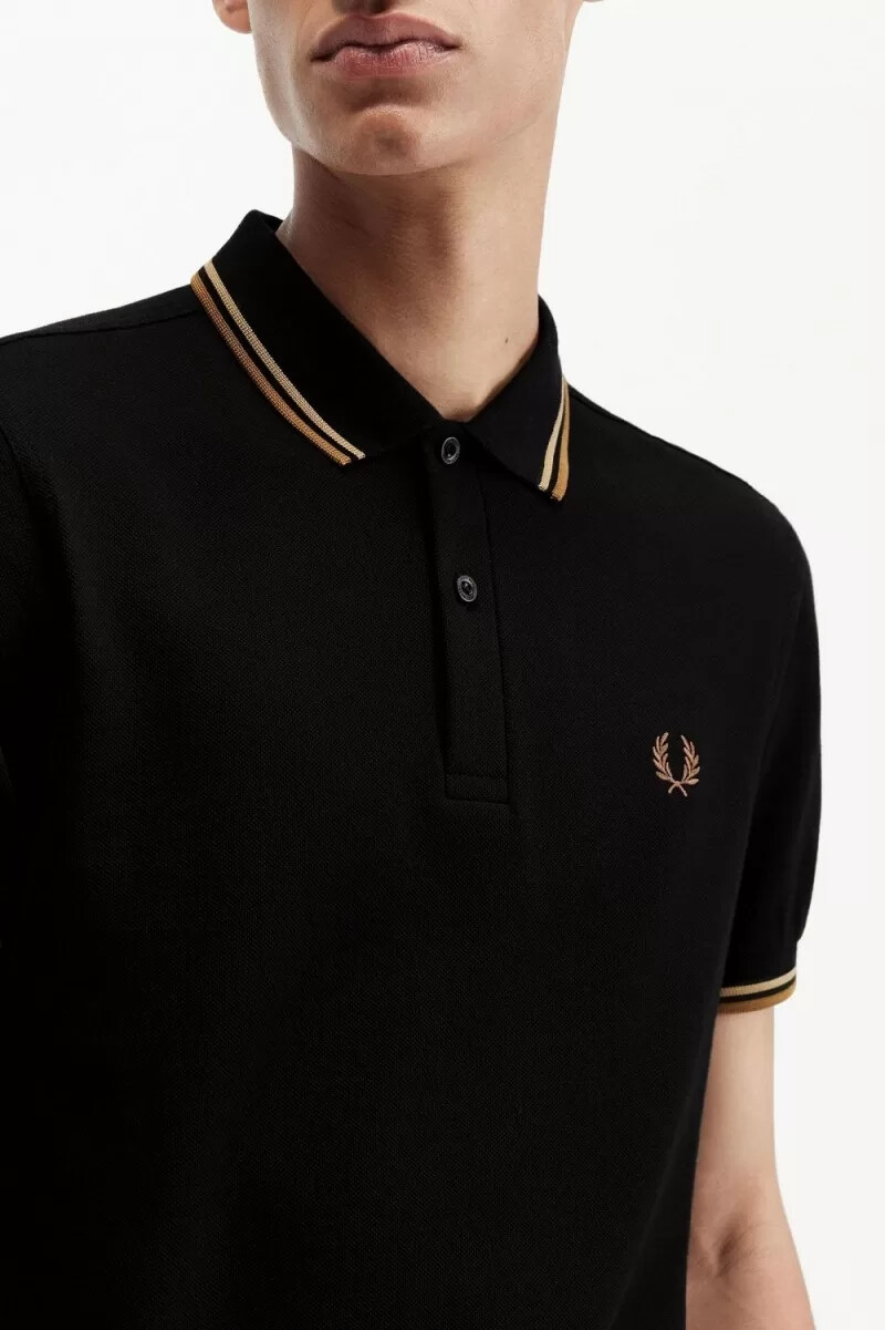 fred perry m3600 herrenhemd schwarz grün braun