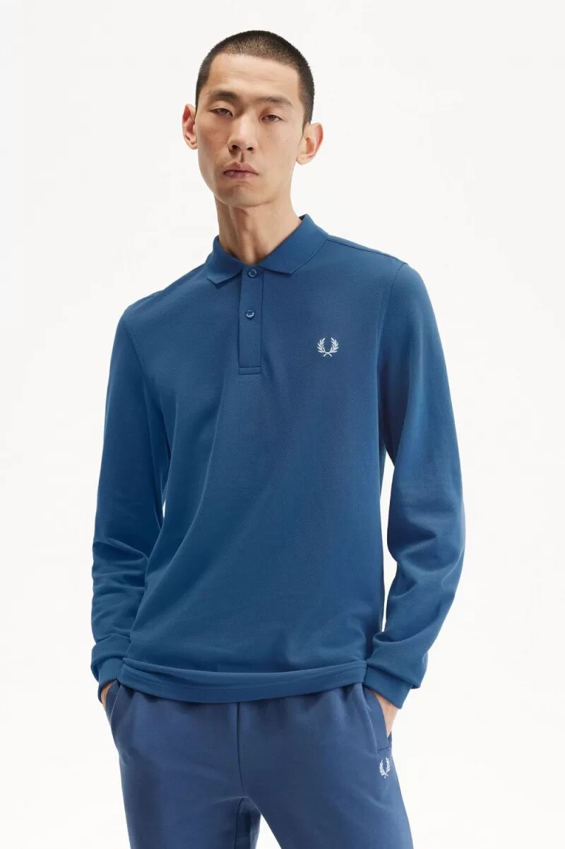 fred perry m6006 herrenhemd mitternachtsblau hellblau