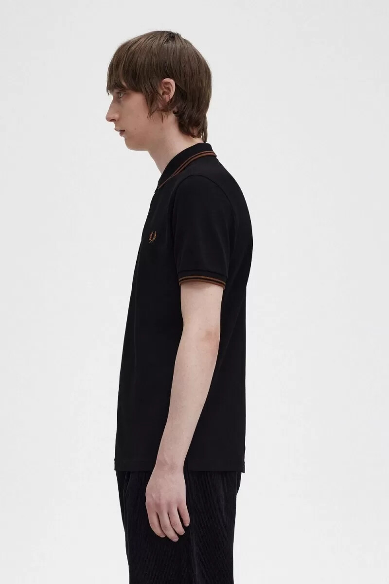 fred perry m3600 herrenhemd schwarz whisky braun