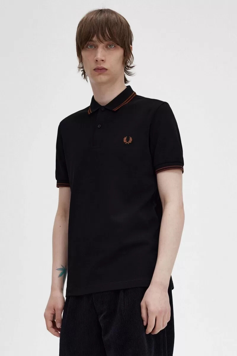 fred perry m3600 herrenhemd schwarz whisky braun