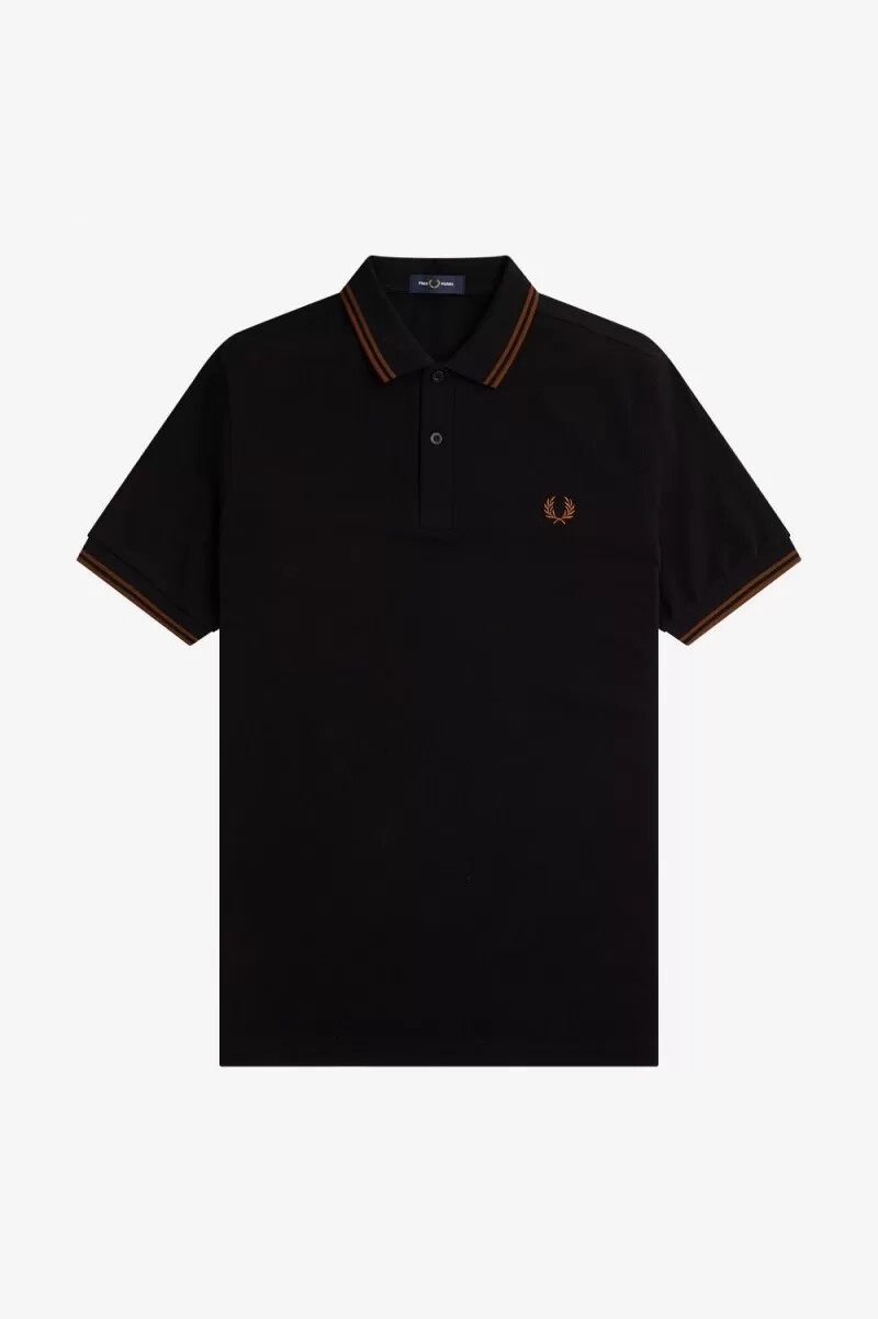 fred perry m3600 herrenhemd schwarz whisky braun