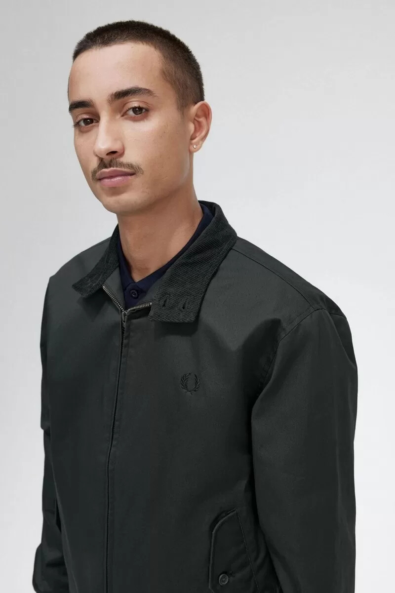 fred perry herrenjacken aus gewachster baumwolle nachtgrün