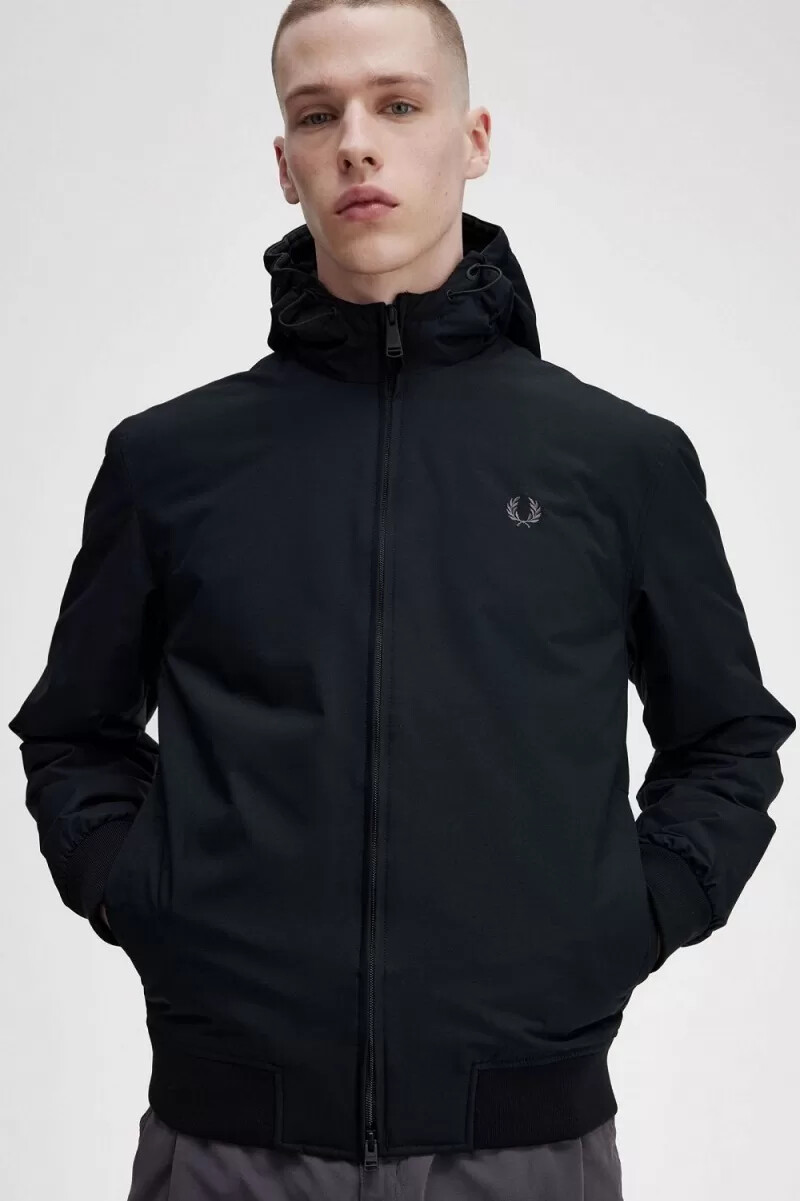 fred perry wattierte kapuzenjacke brentham für herren schwarzgunmetal