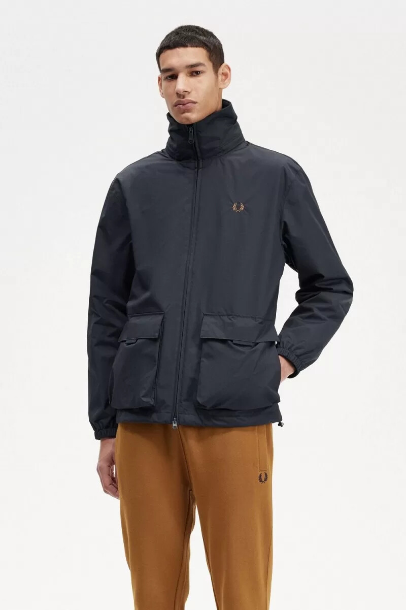 fred perry herrenjacke mit aufgesetzter tasche und reißverschluss marineblau