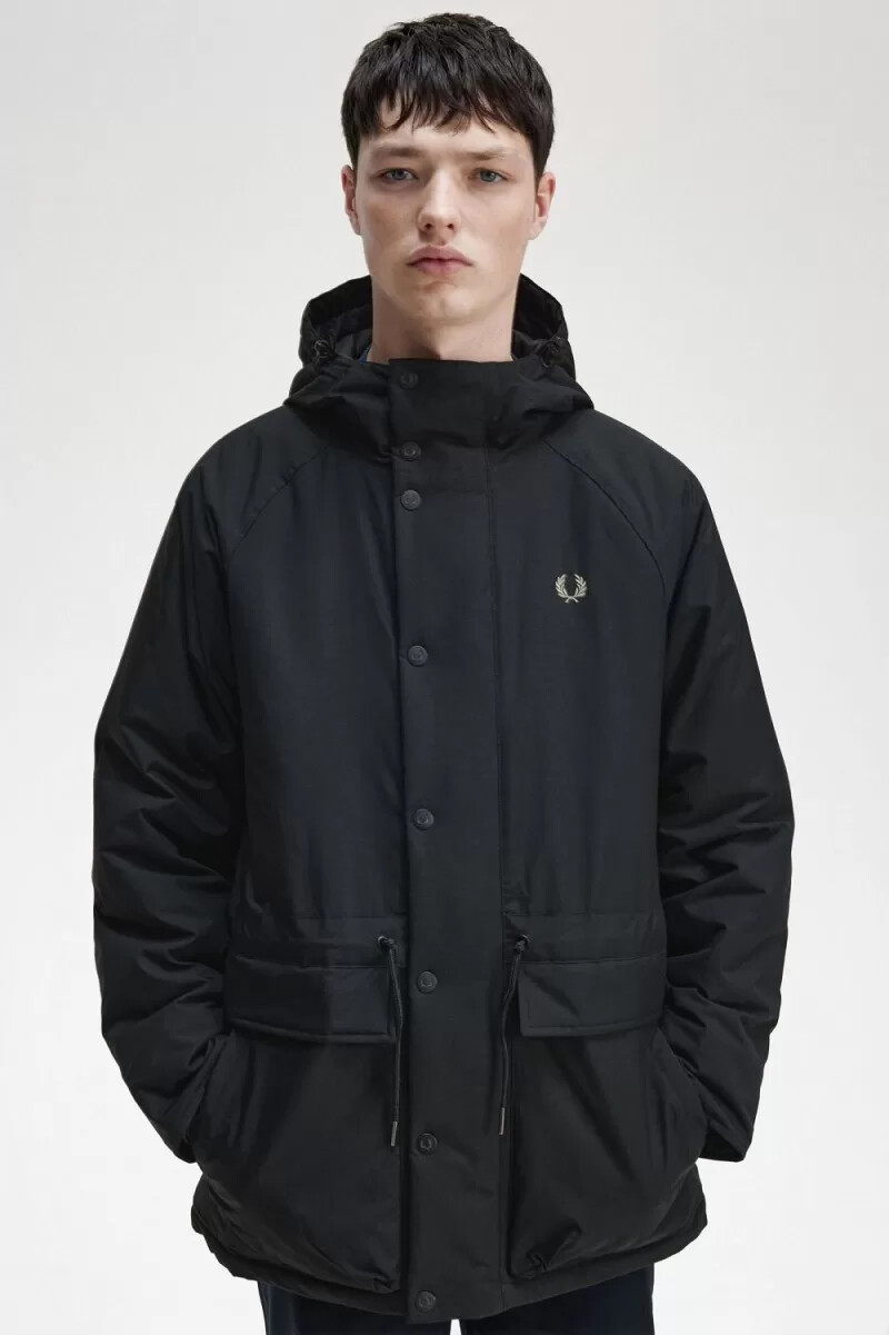 fred perry herrenjacke mit wattiertem reißverschluss schwarz