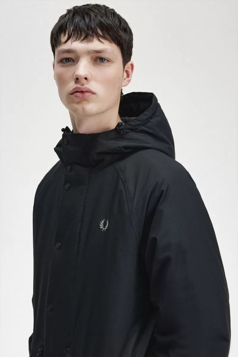 fred perry herrenjacke mit wattiertem reißverschluss schwarz