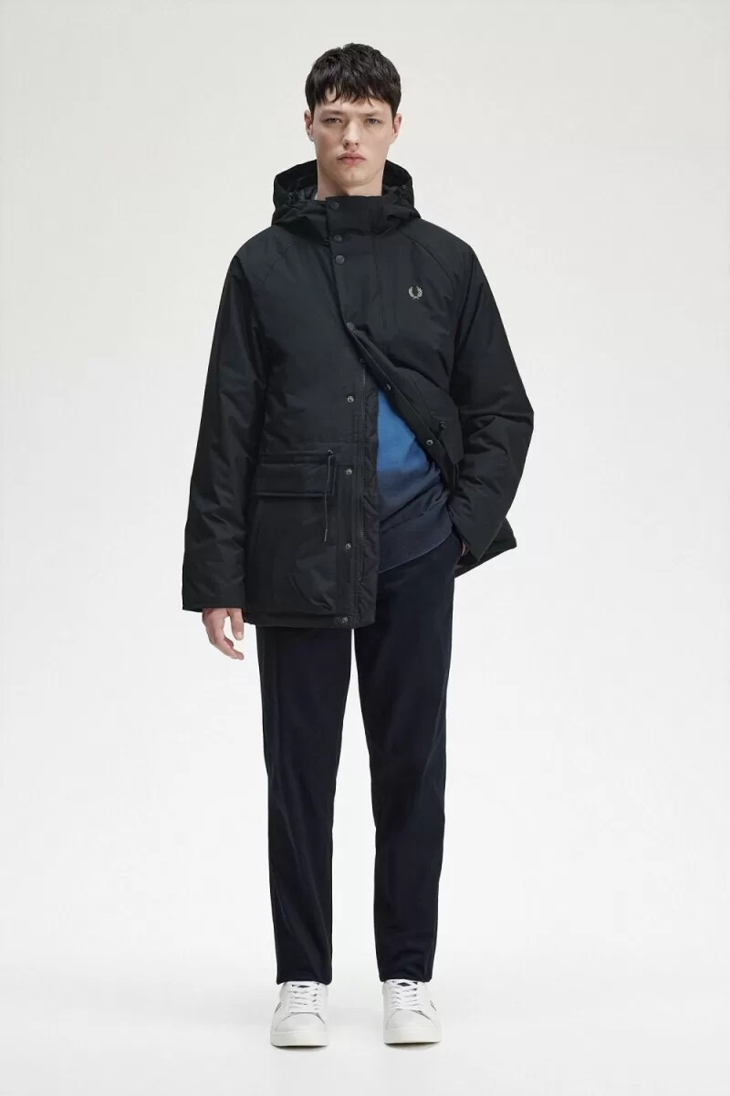 fred perry herrenjacke mit wattiertem reißverschluss schwarz