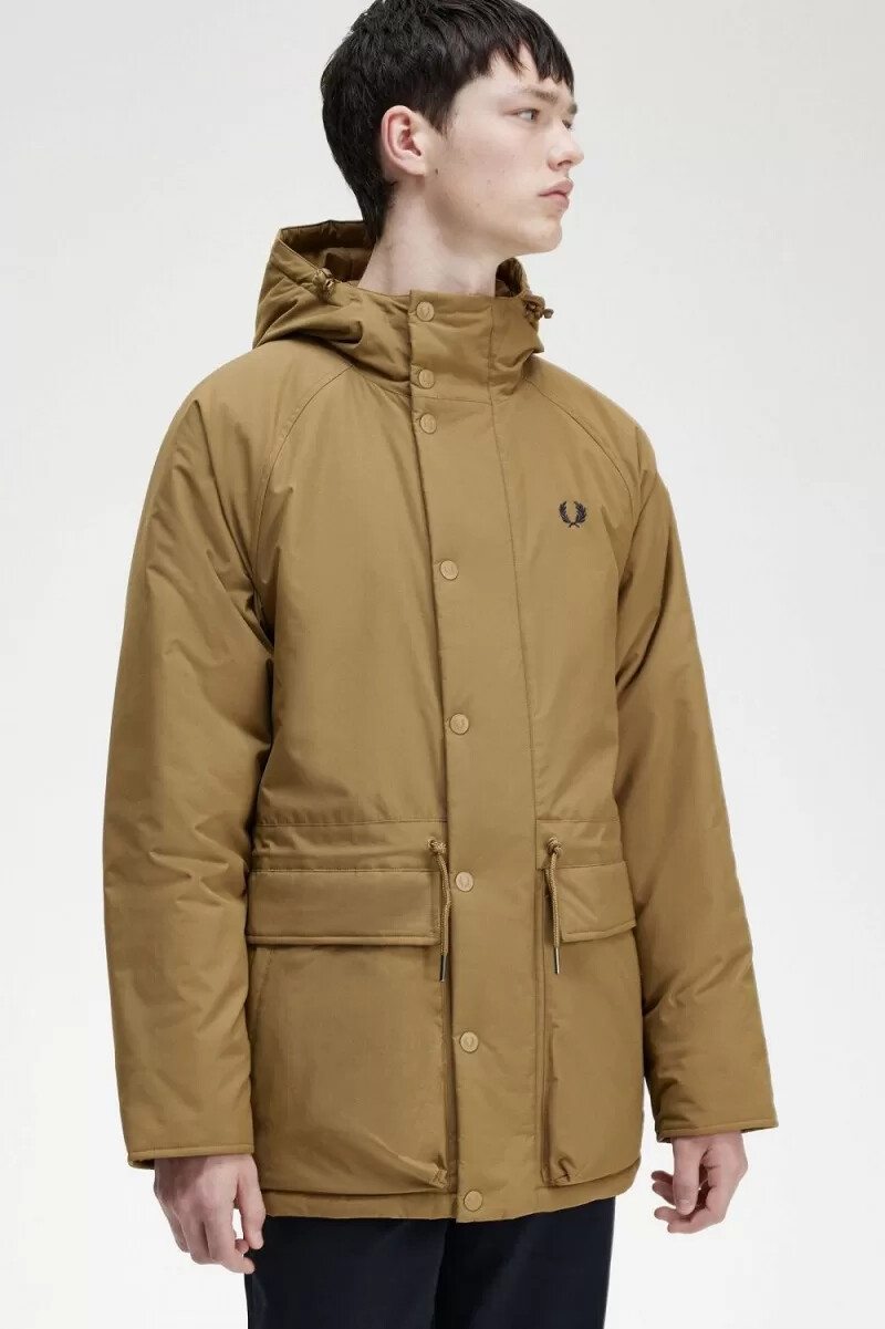 fred perry wattierte herrenjacke mit reißverschluss braun