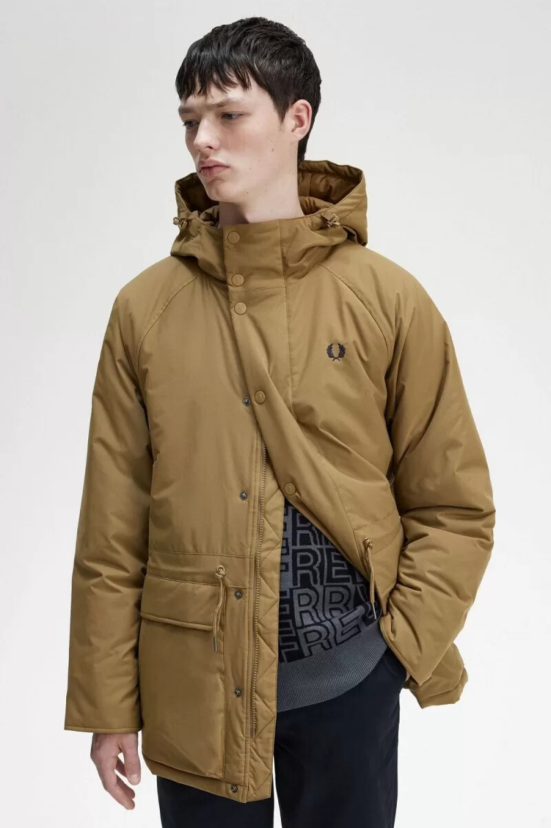 fred perry wattierte herrenjacke mit reißverschluss braun