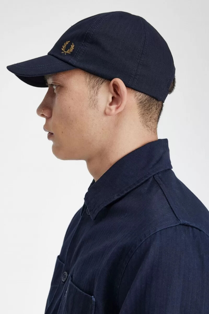 fred perry herren-caps mit fischgrätmuster marineblau