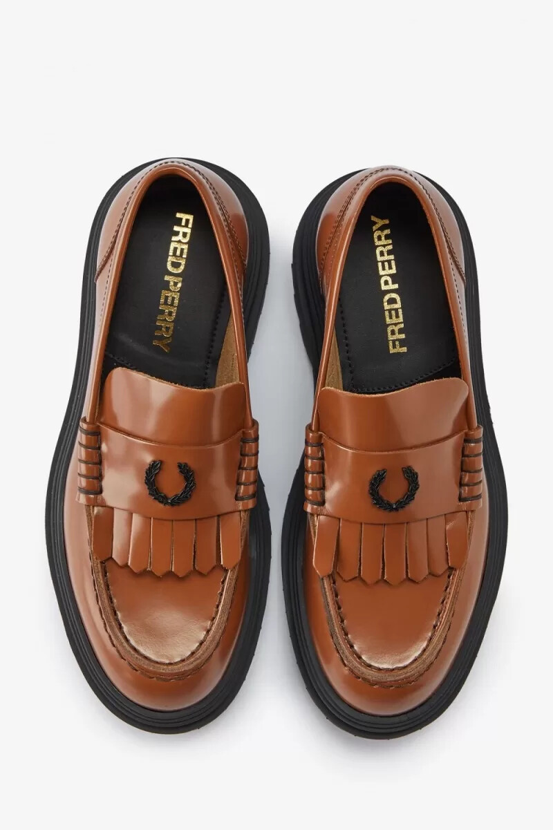 fred perry herren-loafer aus leder hellbraun