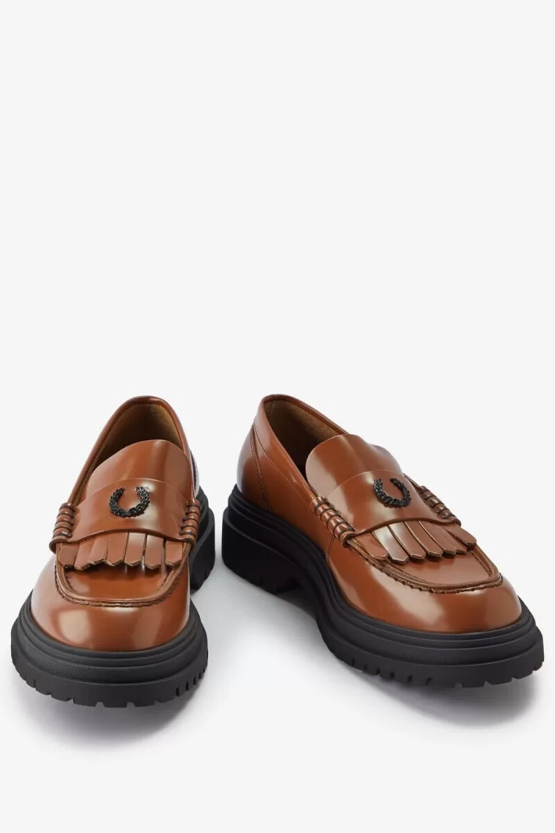fred perry herren-loafer aus leder hellbraun