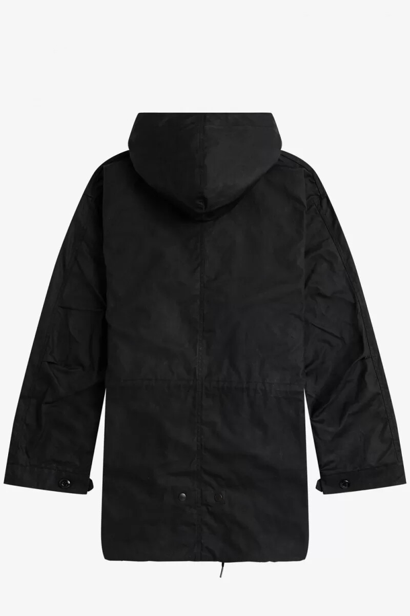 fred perry herrenparka aus gewachster baumwolle schwarz