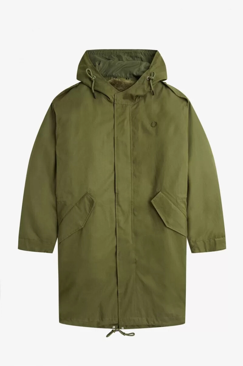 fred perry herrenparka mit kunstfellfutter grün