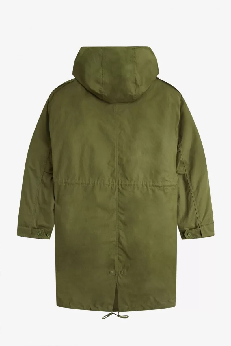 fred perry herrenparka mit kunstfellfutter grün