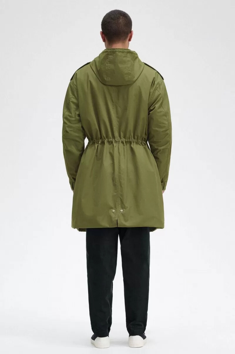 fred perry herrenparka mit kunstfellfutter grün