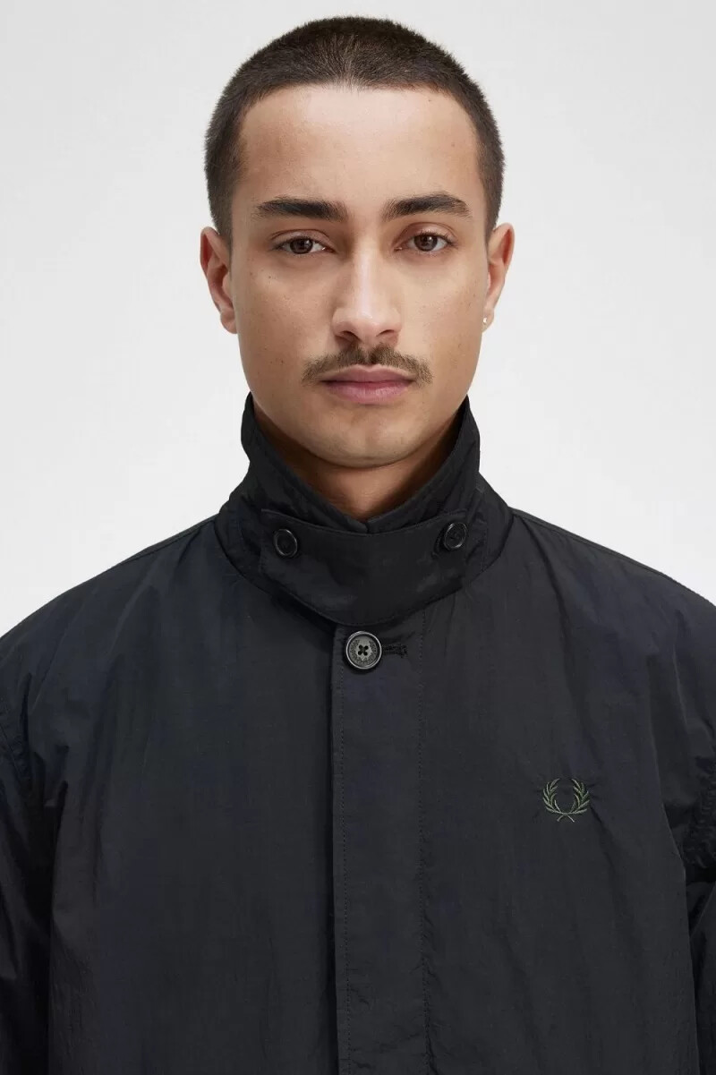 fred perry button through mac herrenparka schwarz