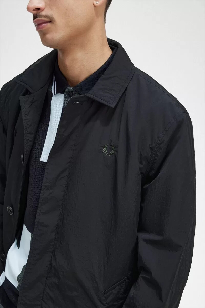 fred perry button through mac herrenparka schwarz