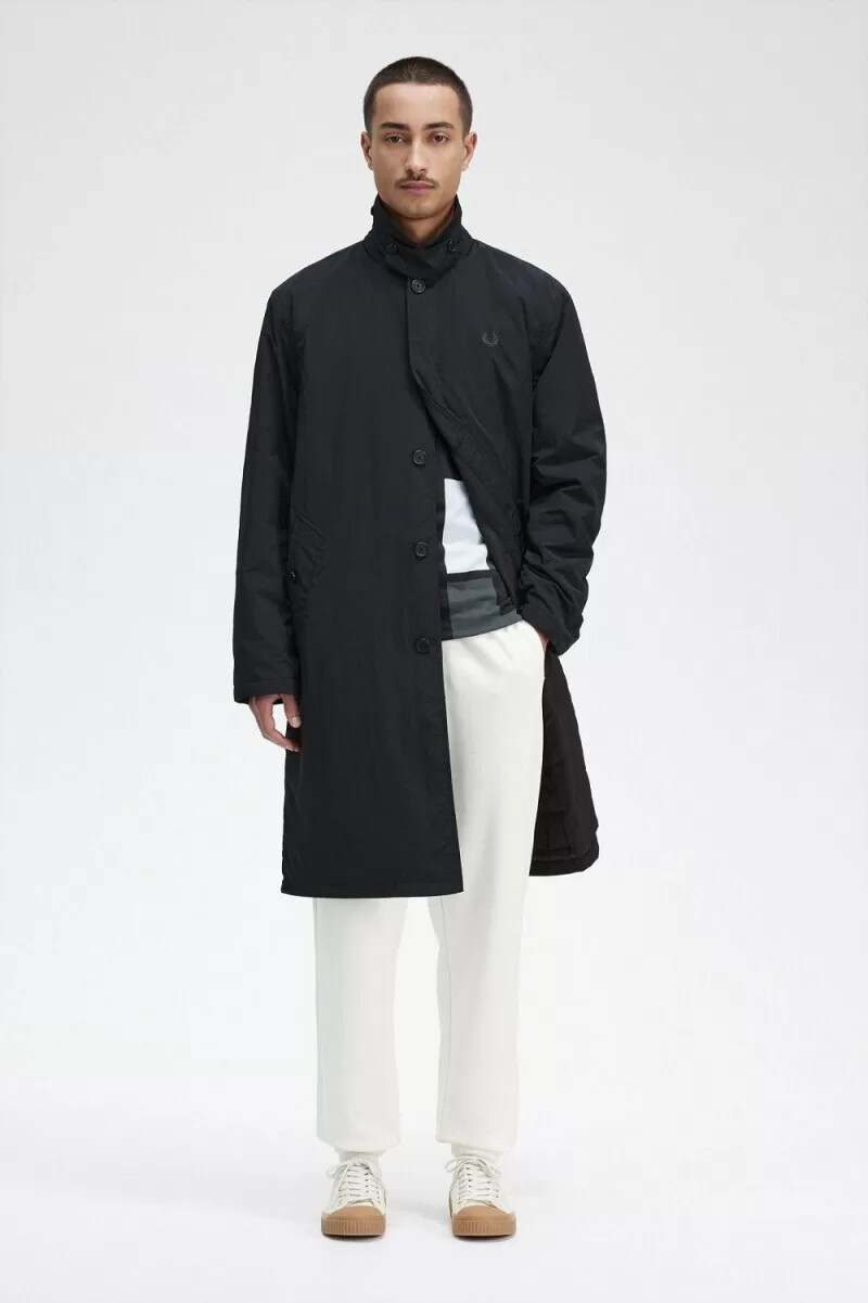 fred perry button through mac herrenparka schwarz