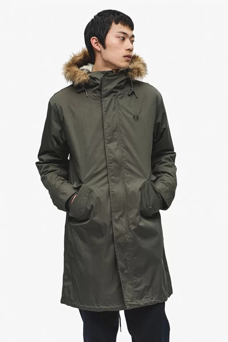 fred perry herrenparka mit reißverschlussfutter feldgrün