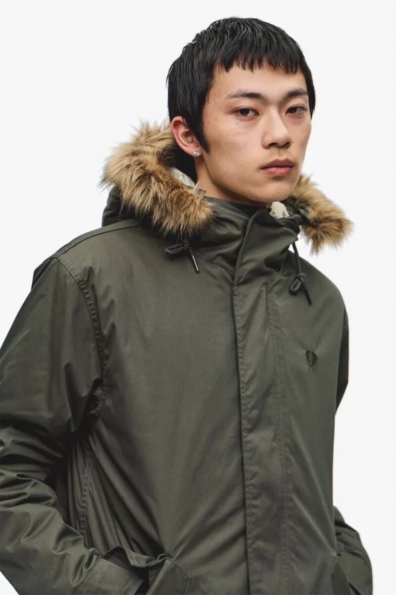 fred perry herrenparka mit reißverschlussfutter feldgrün
