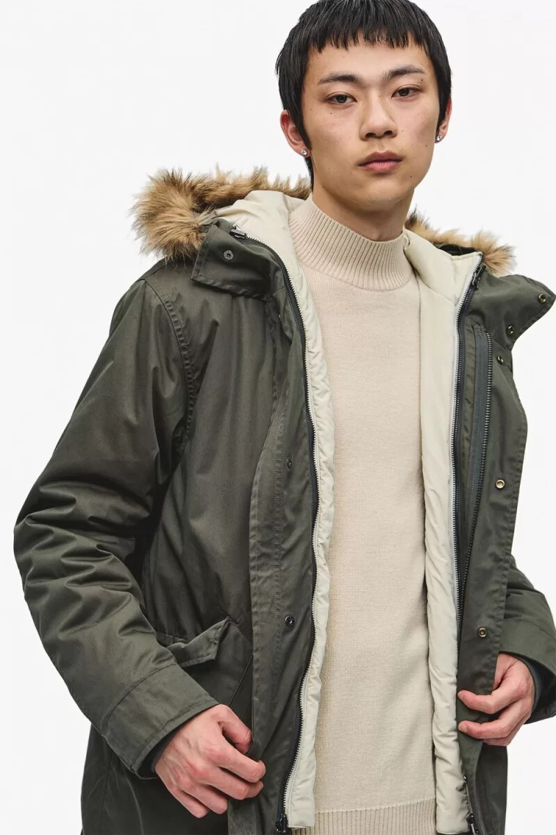 fred perry herrenparka mit reißverschlussfutter feldgrün