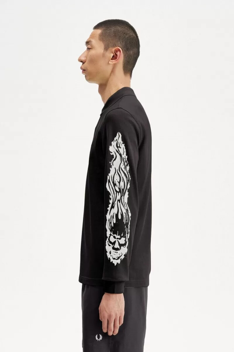 fred perry noongoons langarm-poloshirt mit grafikprint schwarz
