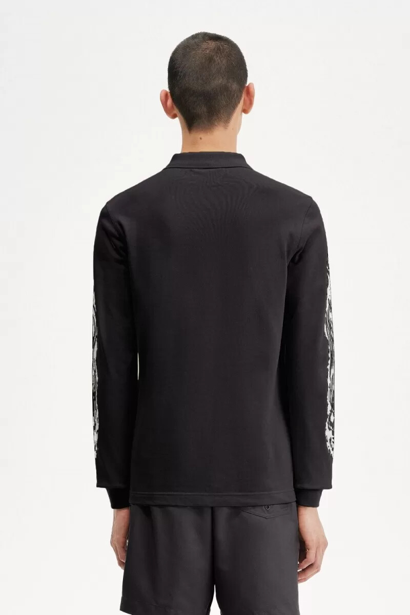 fred perry noongoons langarm-poloshirt mit grafikprint schwarz