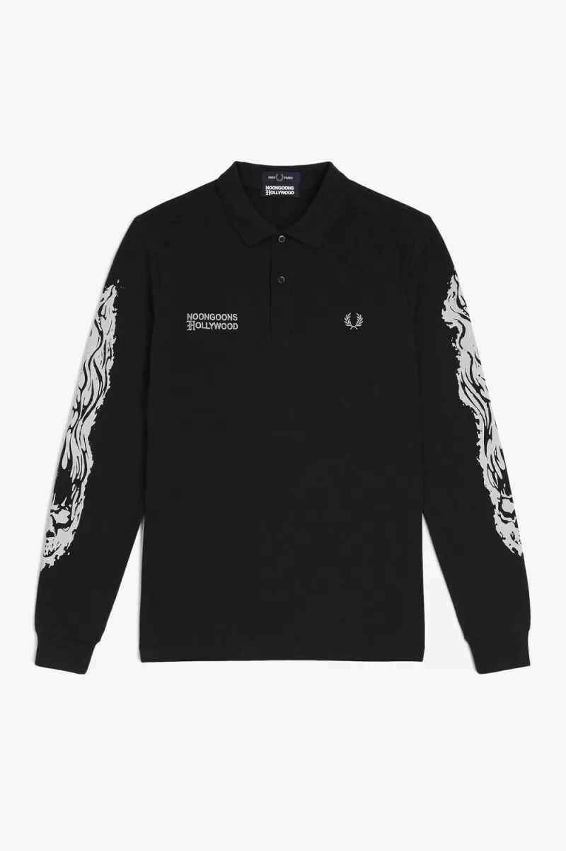 fred perry noongoons langarm-poloshirt mit grafikprint schwarz