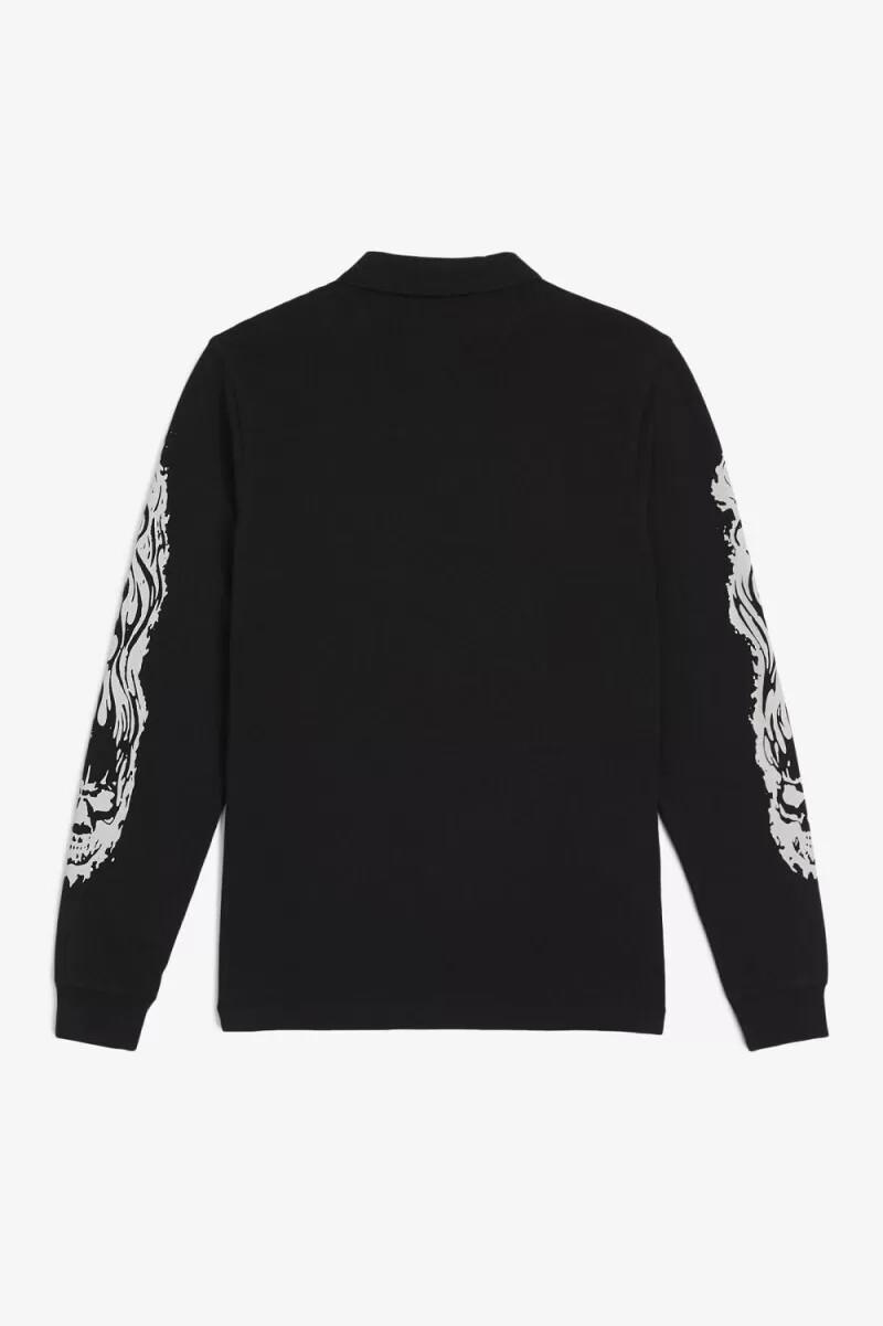 fred perry noongoons langarm-poloshirt mit grafikprint schwarz