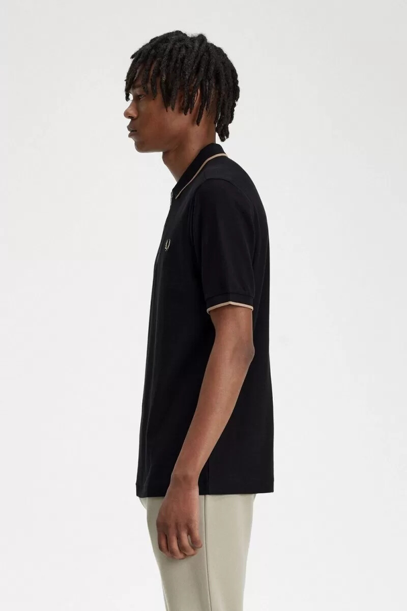 fred perry herren-poloshirt aus krepp-piqué mit reißverschlusskragen schwarz