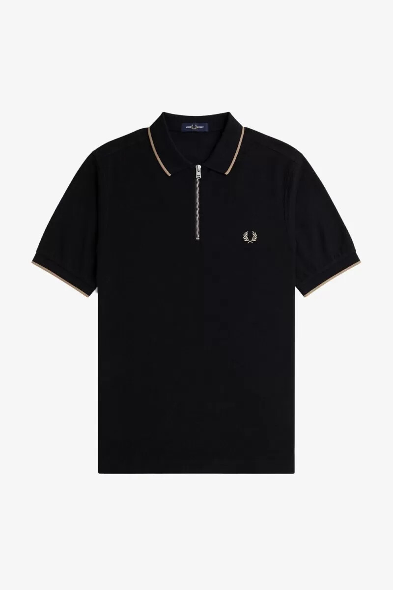fred perry herren-poloshirt aus krepp-piqué mit reißverschlusskragen schwarz