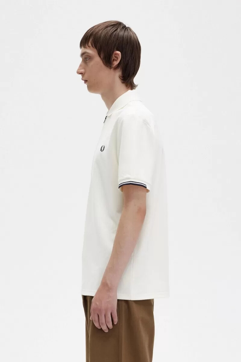 fred perry herren-poloshirt mit halbem reißverschluss beige
