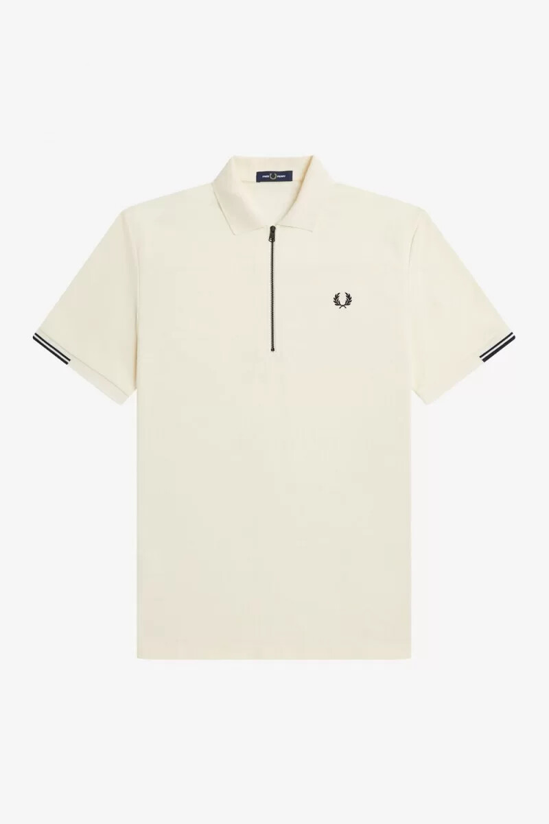 fred perry herren-poloshirt mit halbem reißverschluss beige