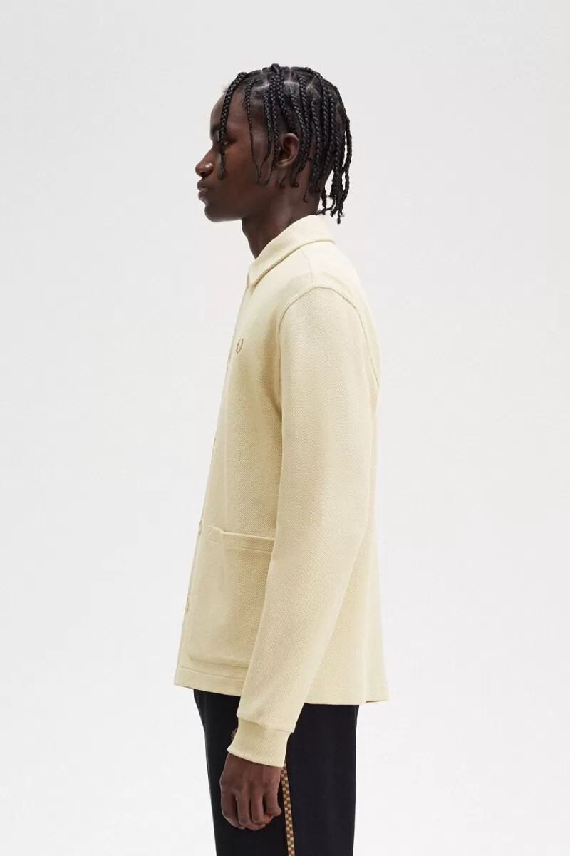fred perry herren-polohemd mit durchgehender knopfleiste langärmlig farbe haferflocken