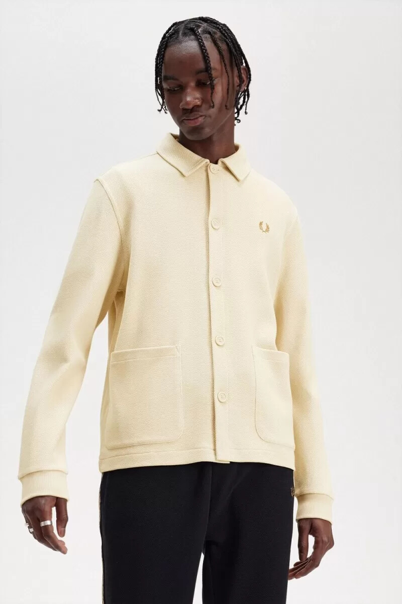 fred perry herren-polohemd mit durchgehender knopfleiste langärmlig farbe haferflocken