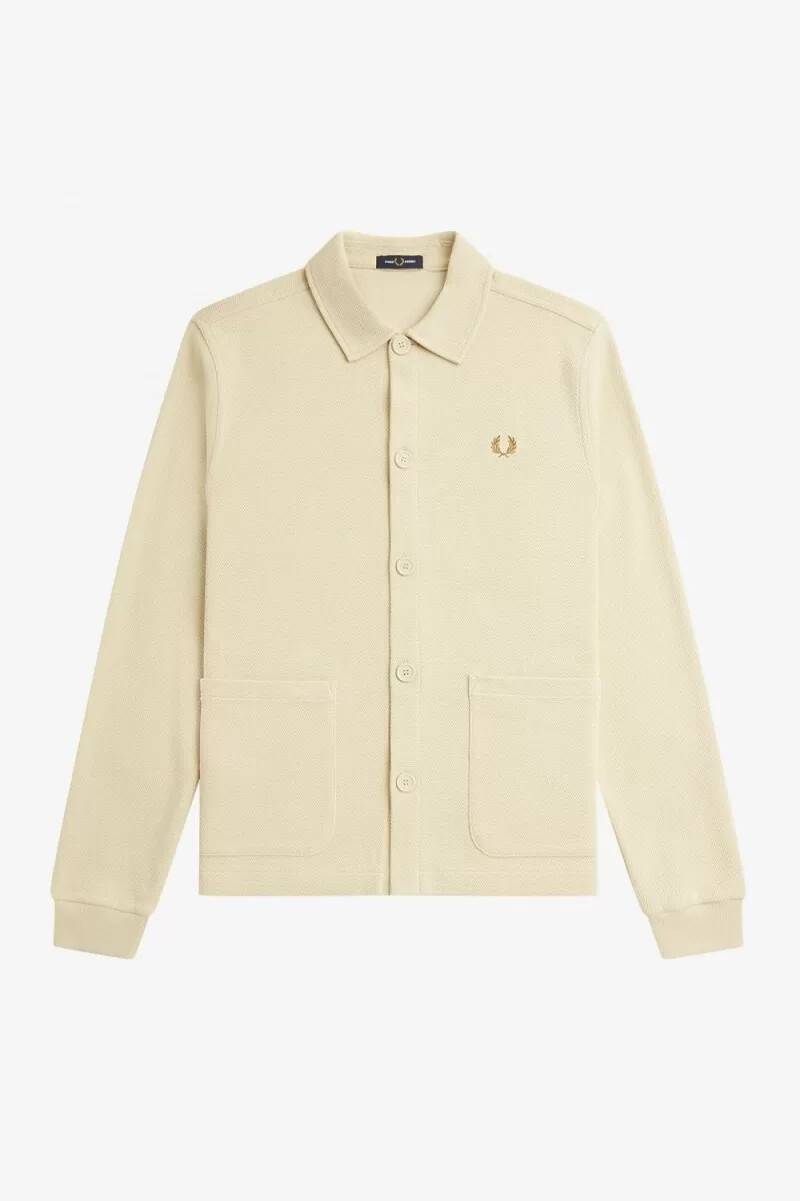 fred perry herren-polohemd mit durchgehender knopfleiste langärmlig farbe haferflocken