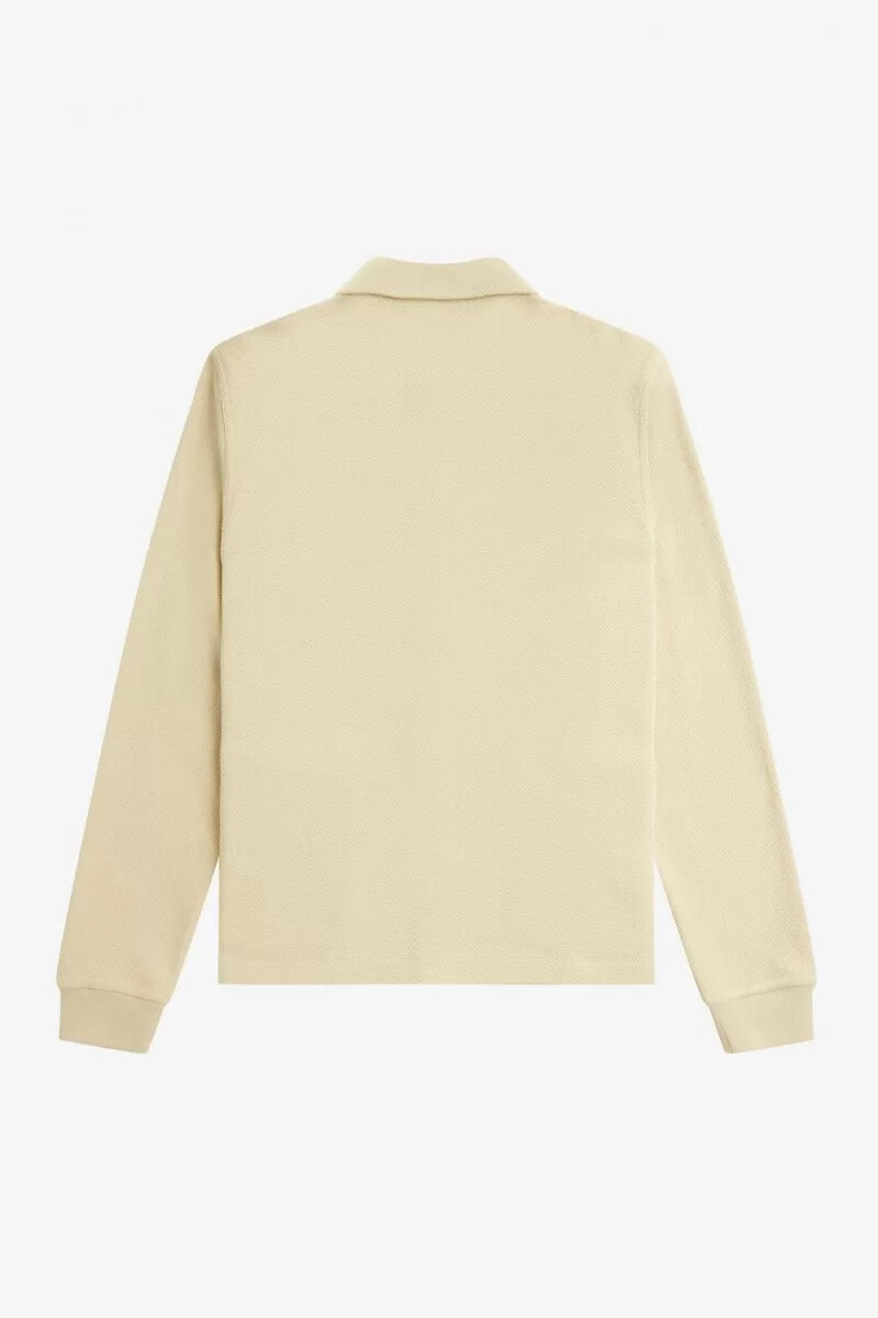 fred perry herren-polohemd mit durchgehender knopfleiste langärmlig farbe haferflocken