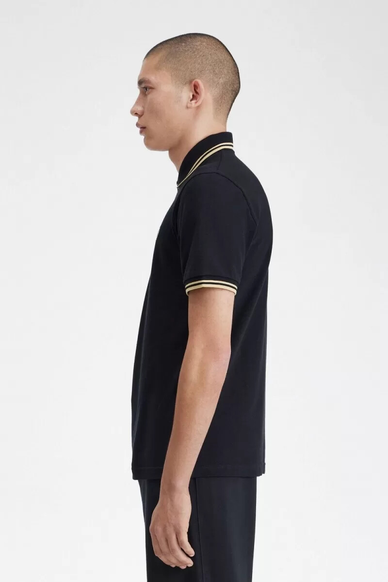 fred perry makati m12 herren-poloshirt schwarz champagner