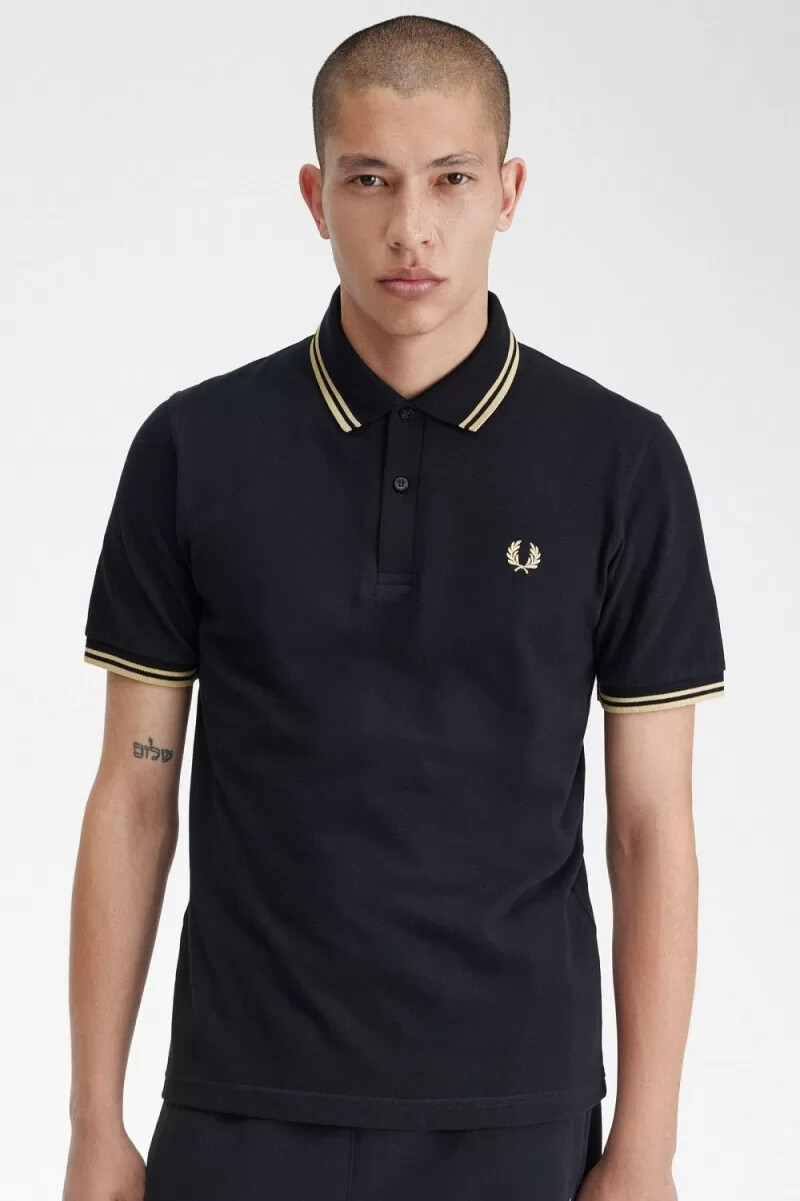 fred perry makati m12 herren-poloshirt schwarz champagner