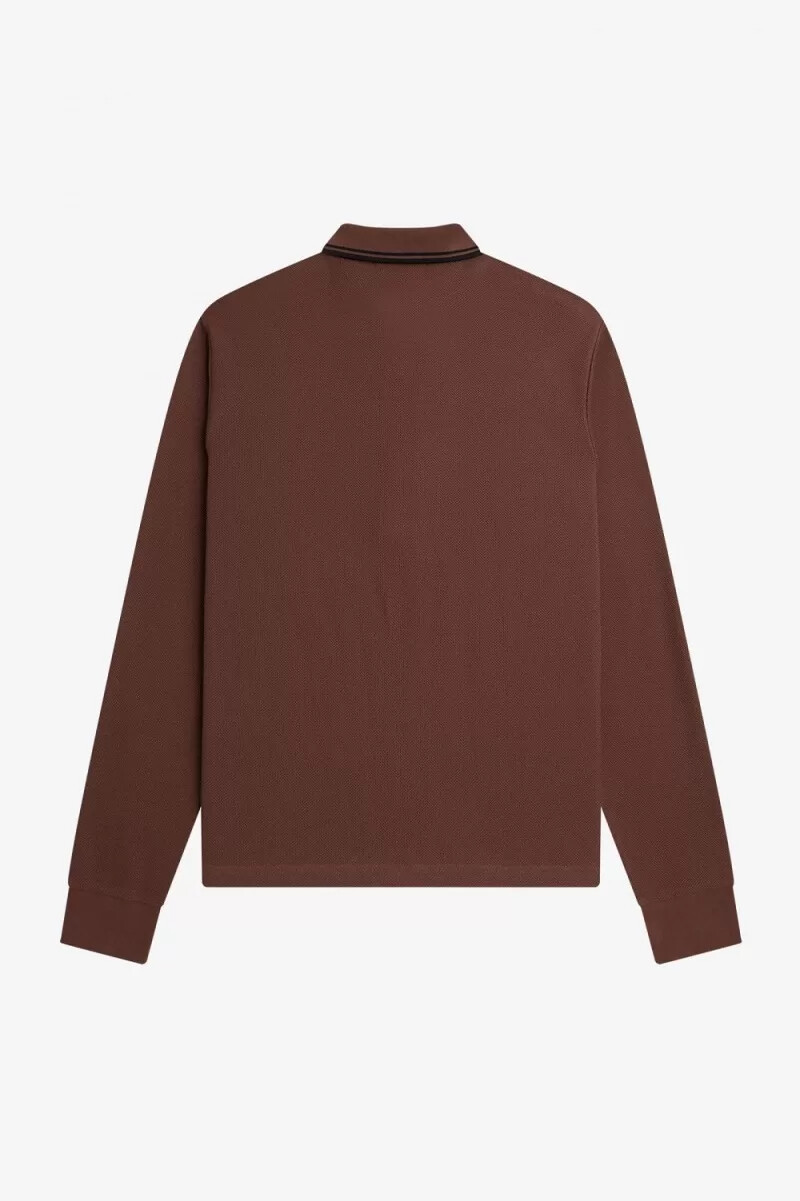 fred perry herren-poloshirt aus baumwolle mit wabenmuster und langen Ärmeln whiskybraun