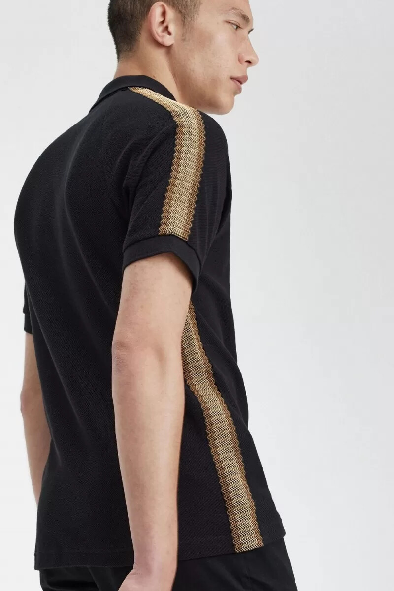 fred perry herren-poloshirt mit wabenmuster schwarz