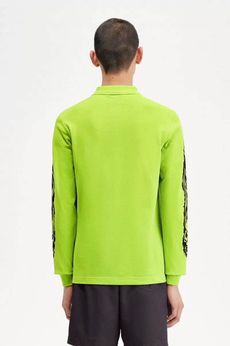 fred perry noongoons langarm-poloshirt für herren mit grafikprint limettengrün