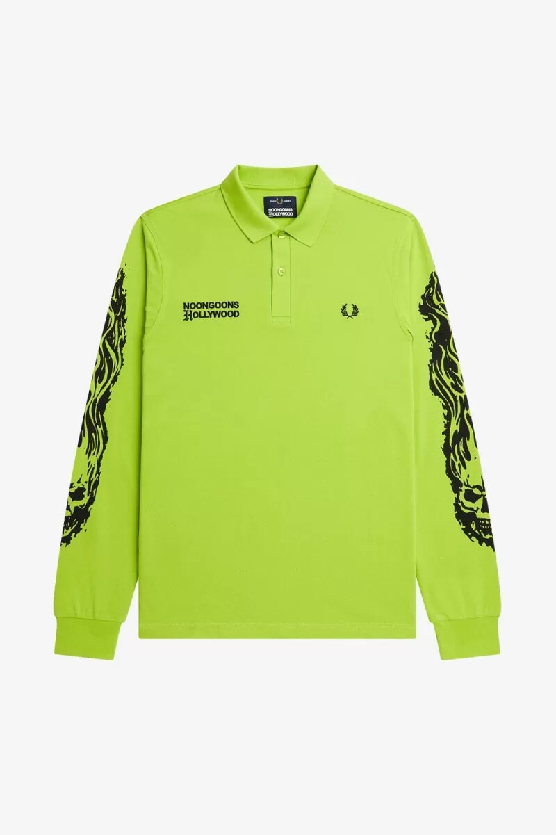 fred perry noongoons langarm-poloshirt für herren mit grafikprint limettengrün