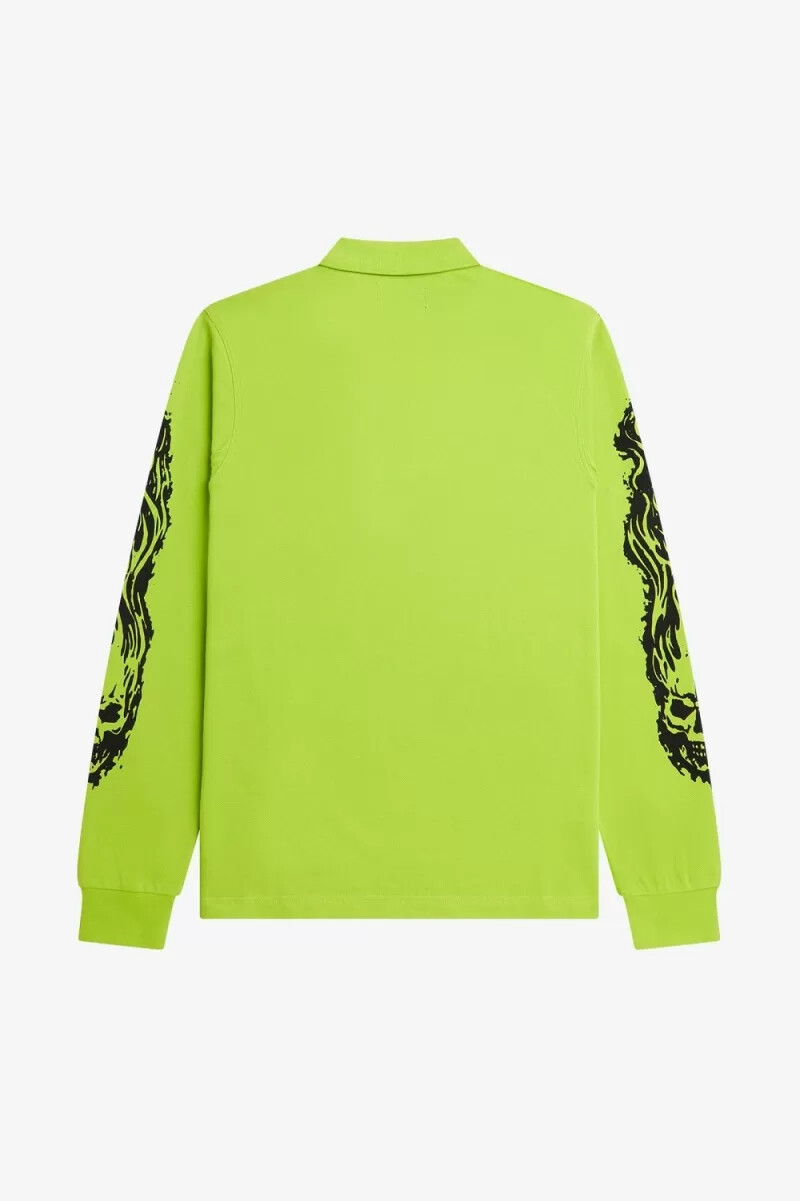 fred perry noongoons langarm-poloshirt für herren mit grafikprint limettengrün