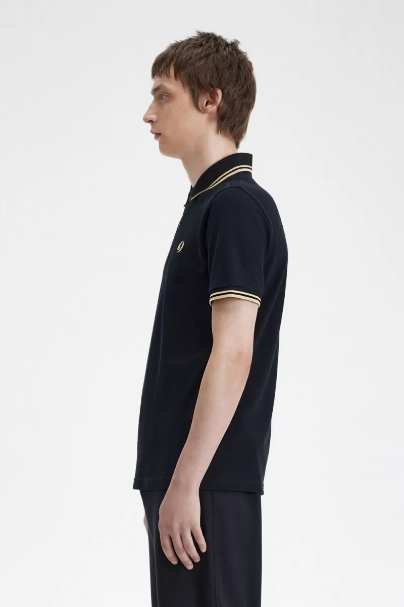 fred perry tokyo m12 herren-poloshirt schwarz champagner