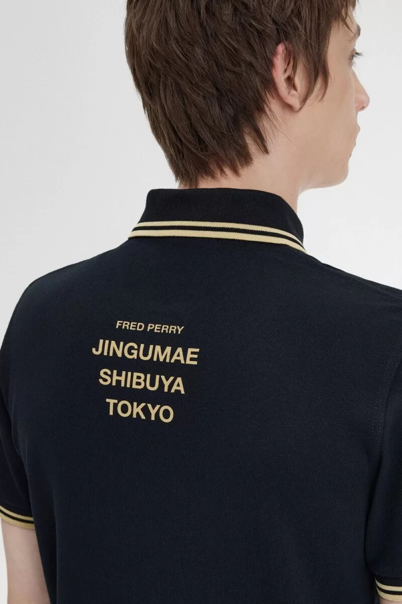 fred perry tokyo m12 herren-poloshirt schwarz champagner