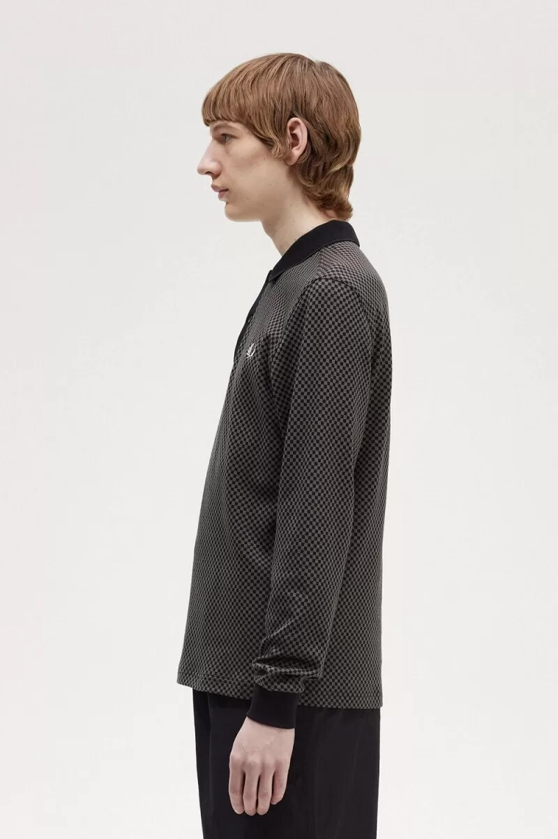 fred perry micro chequerboard herren-poloshirt schwarzgrün