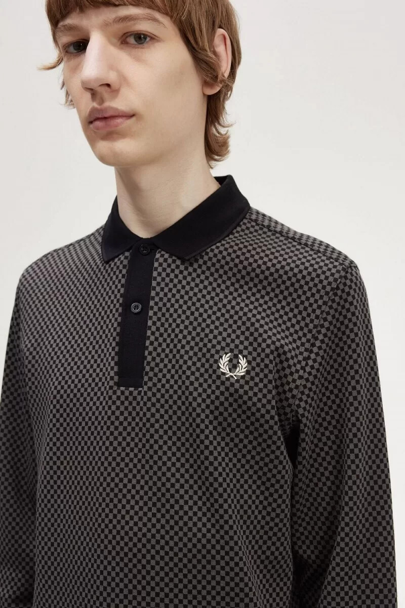 fred perry micro chequerboard herren-poloshirt schwarzgrün